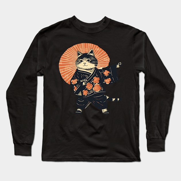 Edo cat! Long Sleeve T-Shirt by SHAKIR GAUTAMA 